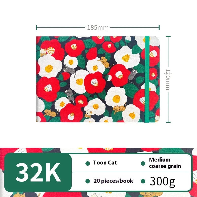 Feiluniao handmade fabric watercolour notebook with cotton paper, 185mm long, shown in a cover design option.