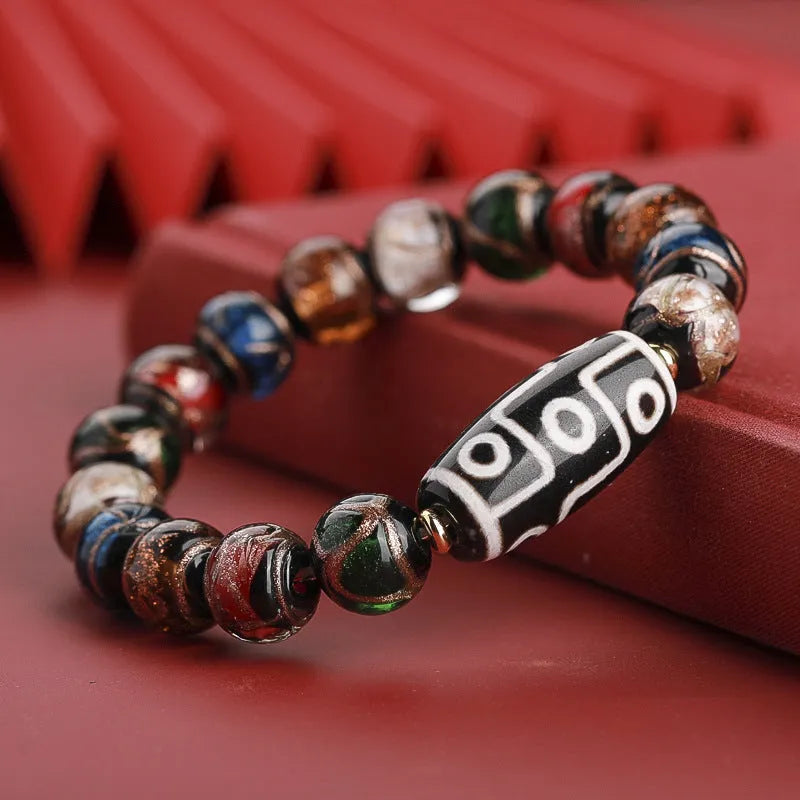 Chinese-style five-colour glaze bracelet with snake motifs and manual beadwork.