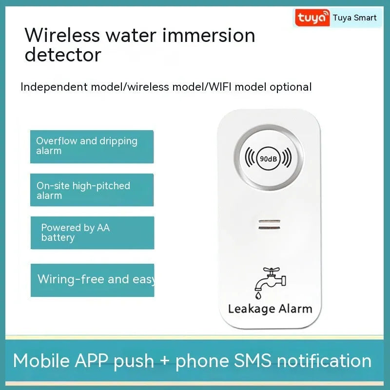 Overflow sensor independent alarm with Graffiti Wi-Fi for water leak detection in homes and warehouses