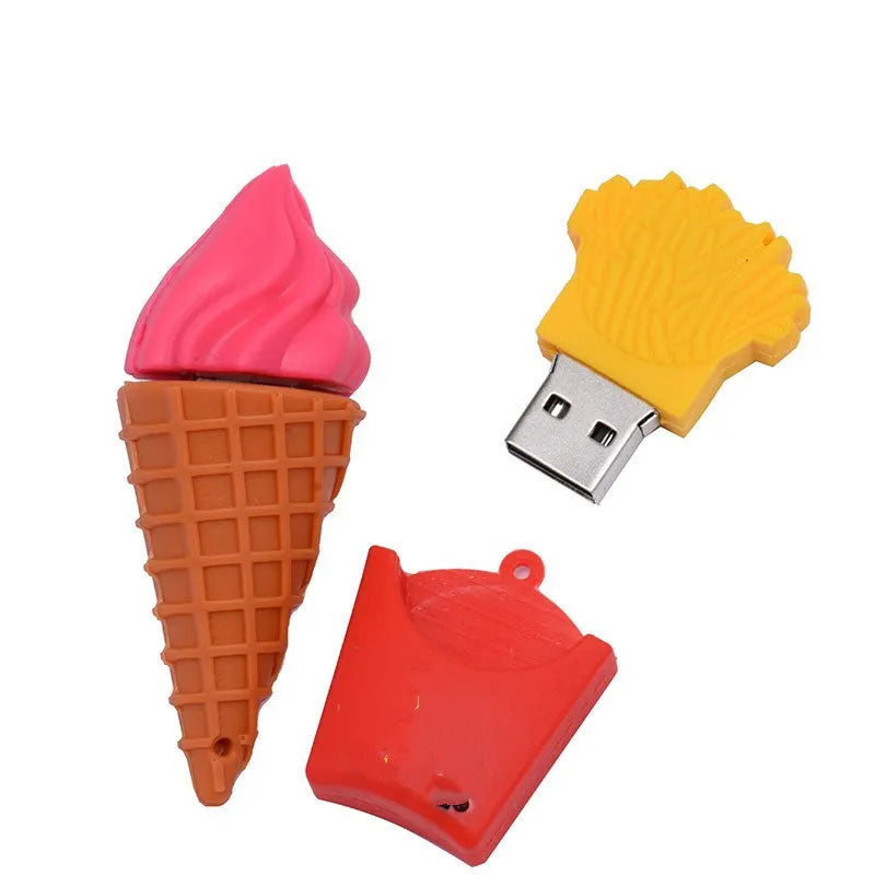 Mini ice cream-shaped USB flash drive in pink colour options on a white background.