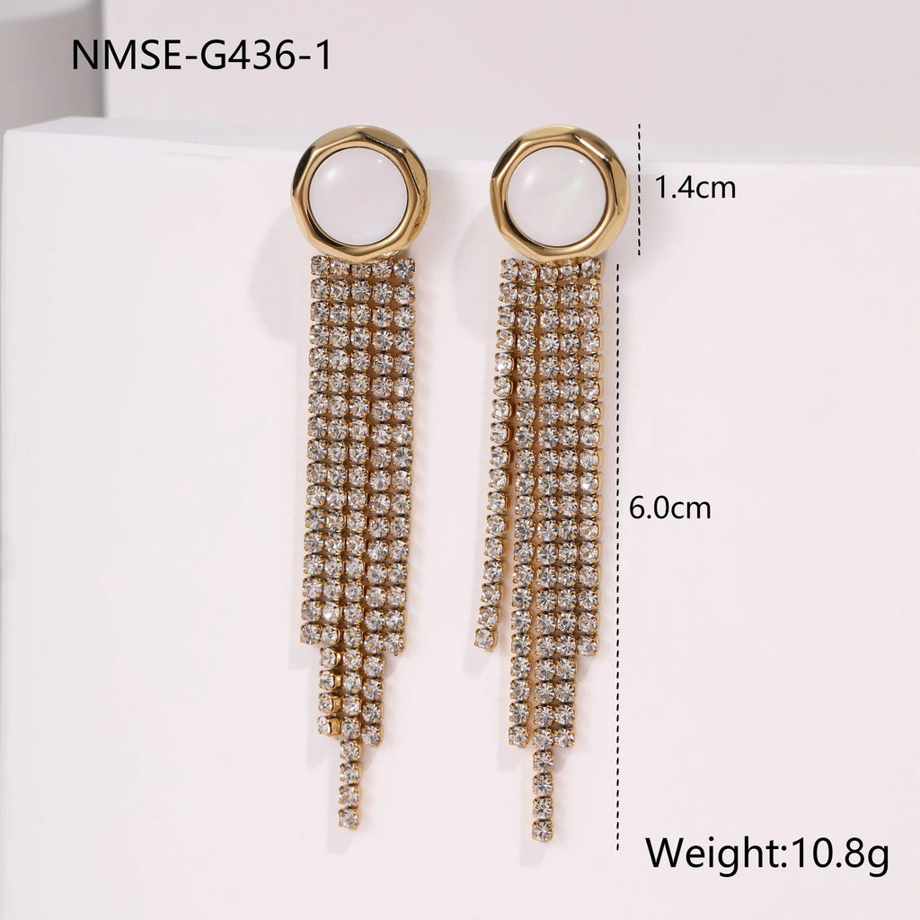 Stainless steel earrings with 18K gold electroplating in heart and star shapes featuring diamond tassel design