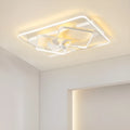Modern thin suction ceiling fan light with plastic blades and an acrylic lampshade, shown installed.