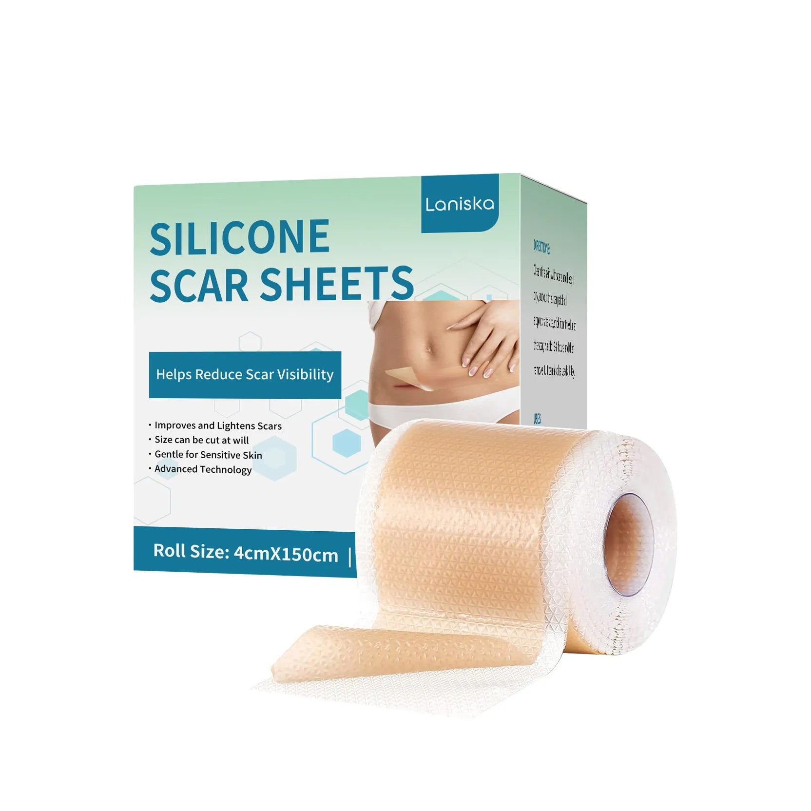 Skin Smooth clear silicone scar paster roll measuring 10cm by 20cm for scar treatment