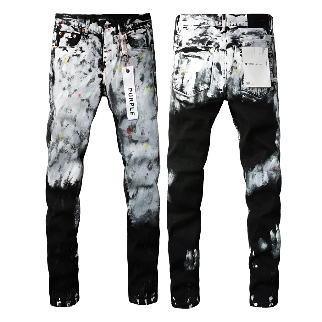 Purple Brand men's blue skinny jeans with button fly and crumple craft, sizes 28 to 40