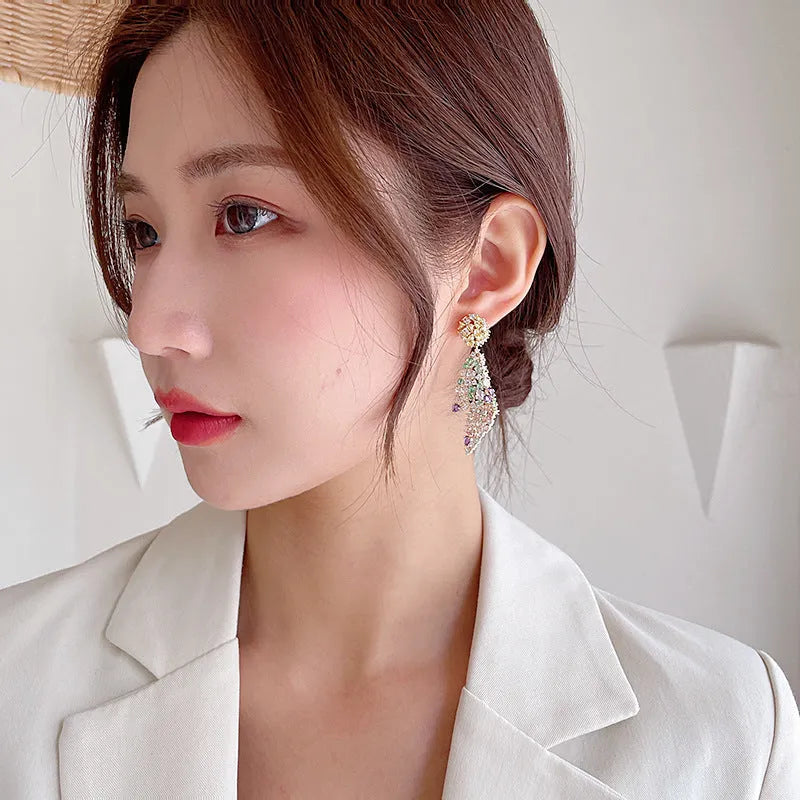 Irregular geometric copper earrings for women with fold design and electroplating finish