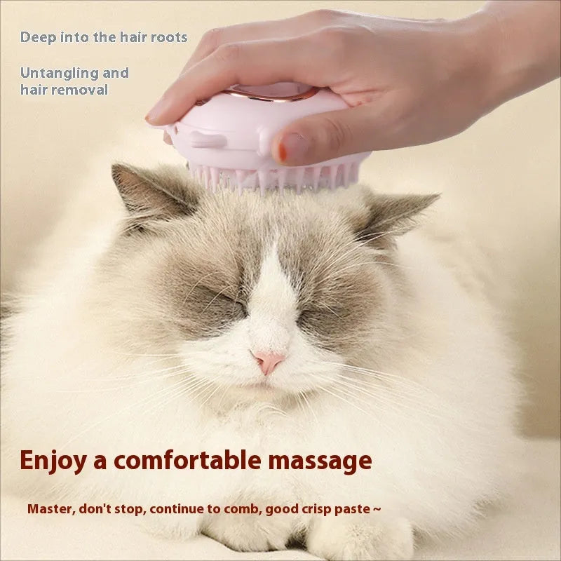 Pink and yellow multifunctional pet comb with built-in laser light for grooming cats and dogs