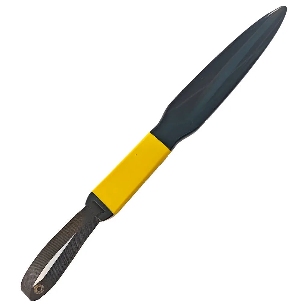 Blue handled nylon dog break stick for training, shown next to a measuring tape indicating 35 cm length.