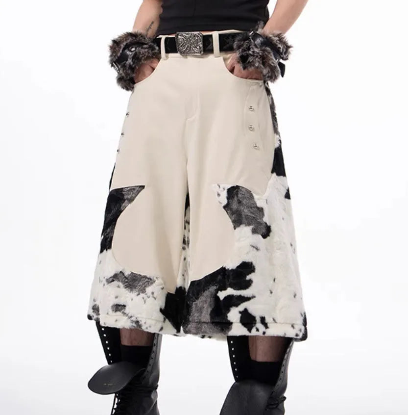 Cropped trousers in milk fibre with stitched decorative pattern options including check, stripe, print and embroidery.