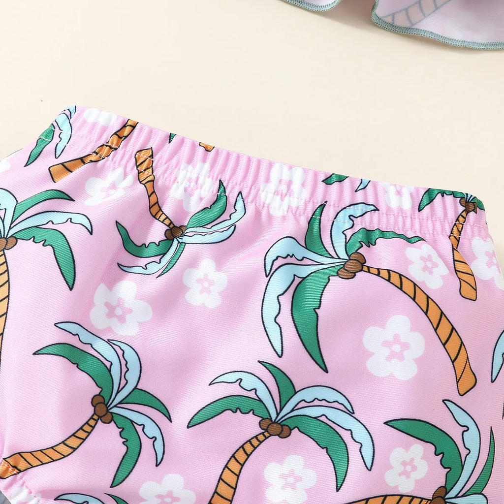 White girls' swimsuit set with shirt-style top and shorts for beach wear