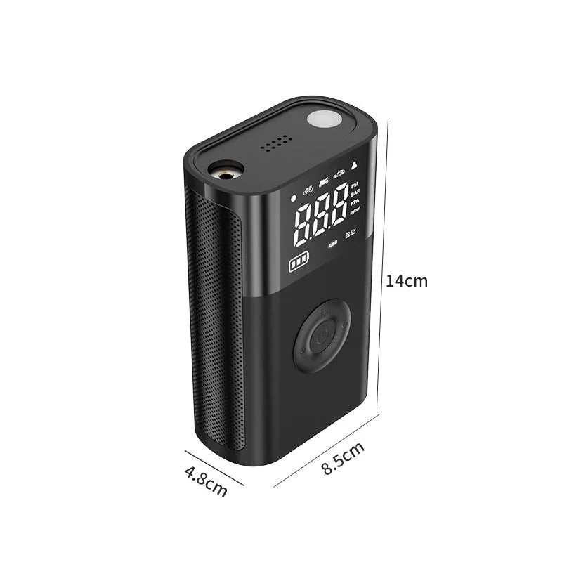 Wireless digital display car tyre pump with accessories including bicycle nozzle and ball needle