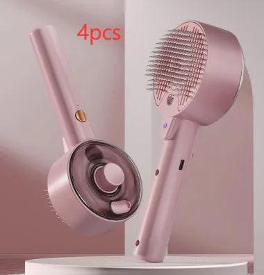 Ceramic white pet grooming comb with spray tank and blue UV light on for dog or cat hair removal.
