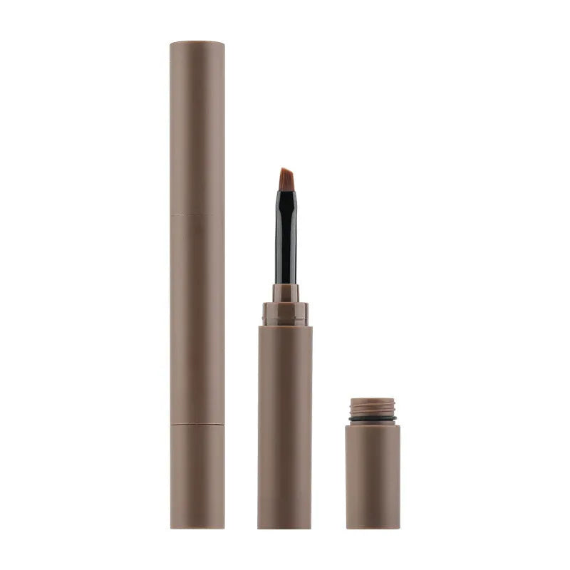 Dual-ended eyebrow cream in five colour shades including reddish brown, brown, light brown, dark brown, and black
