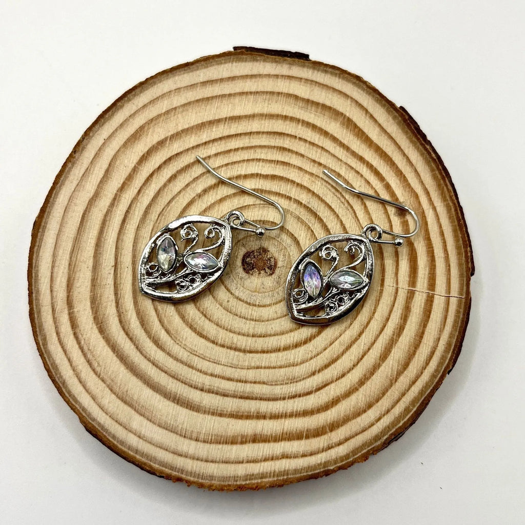 Silver leaf earrings with embedded colourful moonstones for women