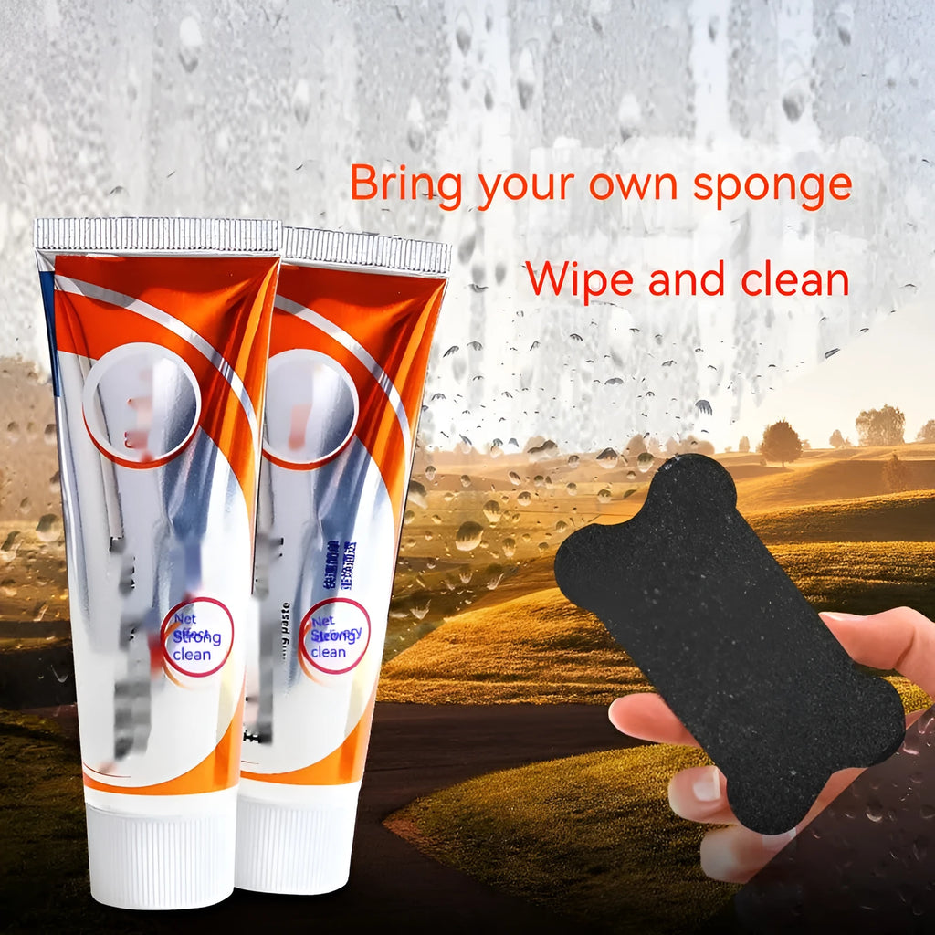 White car windshield cleaning paste in 65ml container for removing oil stains from glass
