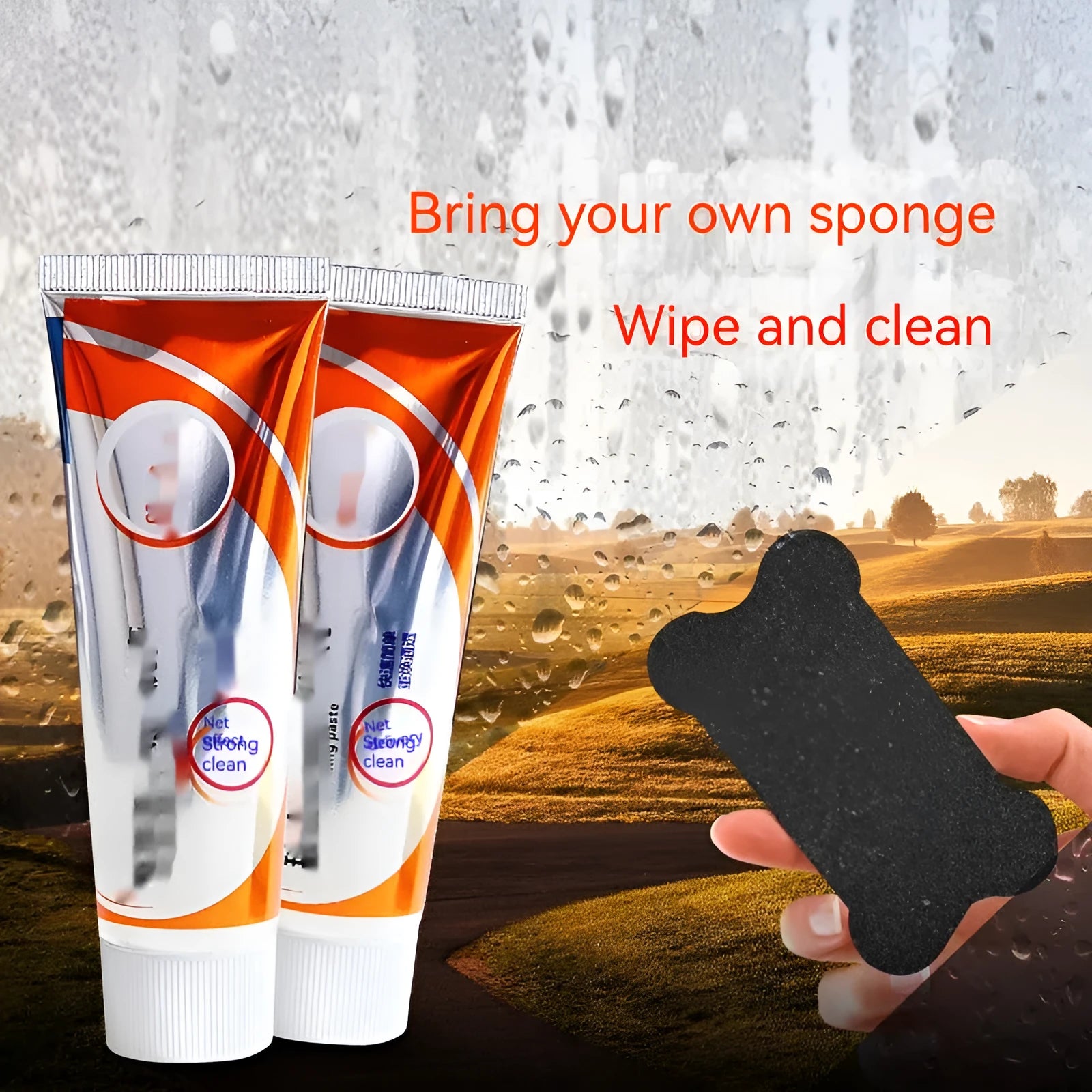 White car windshield cleaning paste in 65ml container for removing oil stains from glass