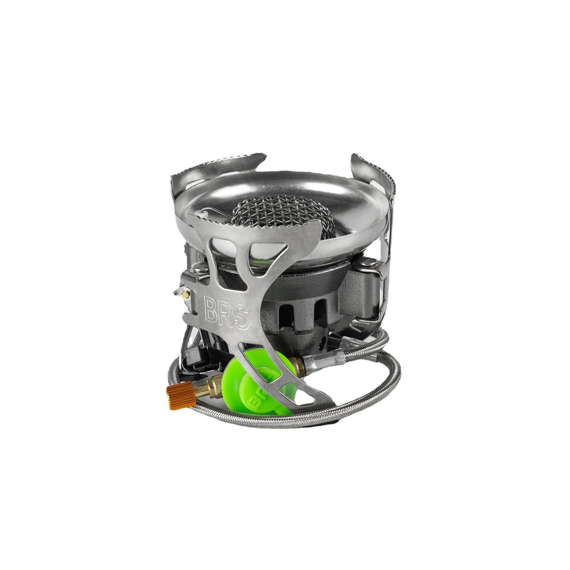 BRS-15 silver outdoor camping gas stove with stainless steel burner and copper alloy gas connections