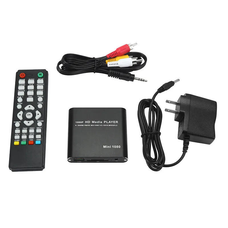 1080p Full HD media player in all-metal construction with HDMI port for SD, USB, and HDD connectivity