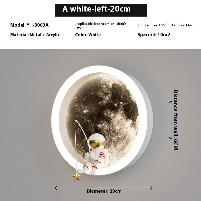 Modern minimalist moon wall lamp with acrylic shade in black or white finish showing smart lighting modes