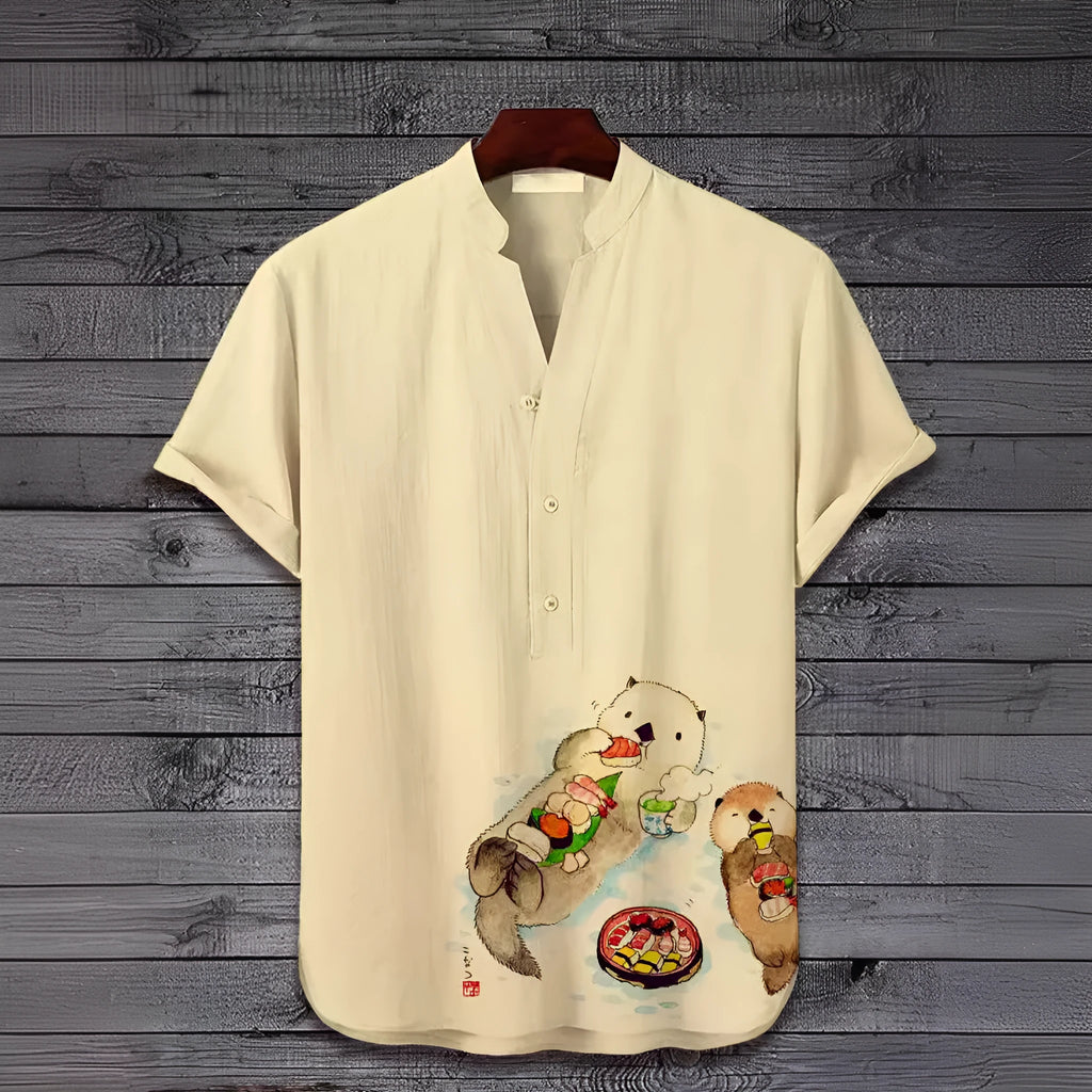 Men's 3D digital animal print short sleeve shirt in polyester fabric available in multiple colours