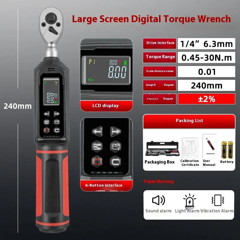Electronic digital display torque wrench with chrome-vanadium steel construction