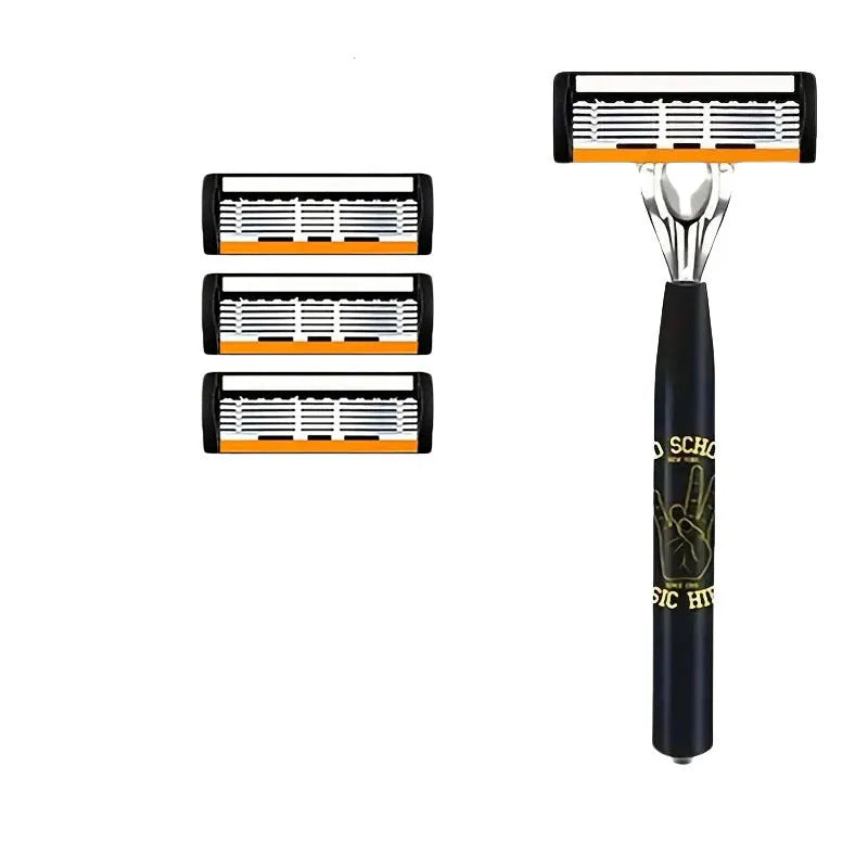 Black six-layer finger type handle for manual shaver cutter head replacement with blade options