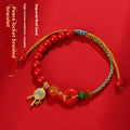 Red hand-woven cinnabar bracelet with geometric peace blessing buckle charm