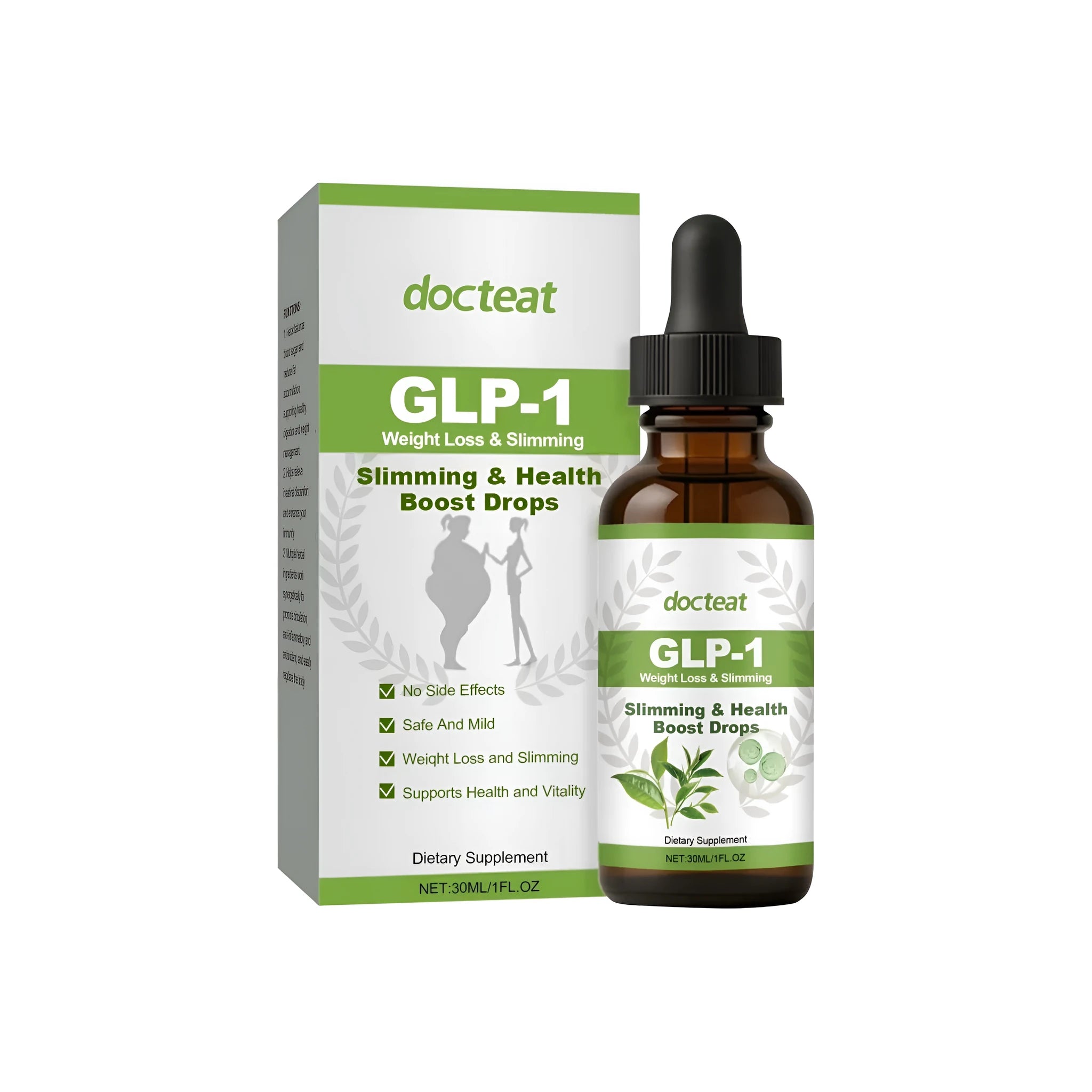 30ml bottle of digestive support droplets with moringa and green tea extract