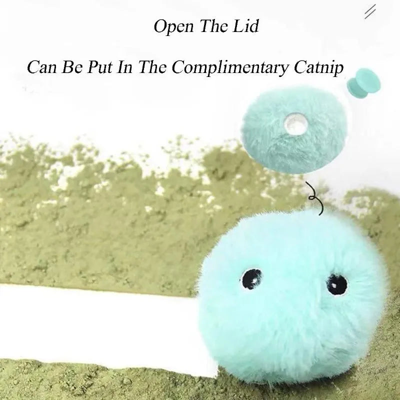 Interactive cat toy ball in blue, pink, or yellow with 55mm diameter and animal sound activation