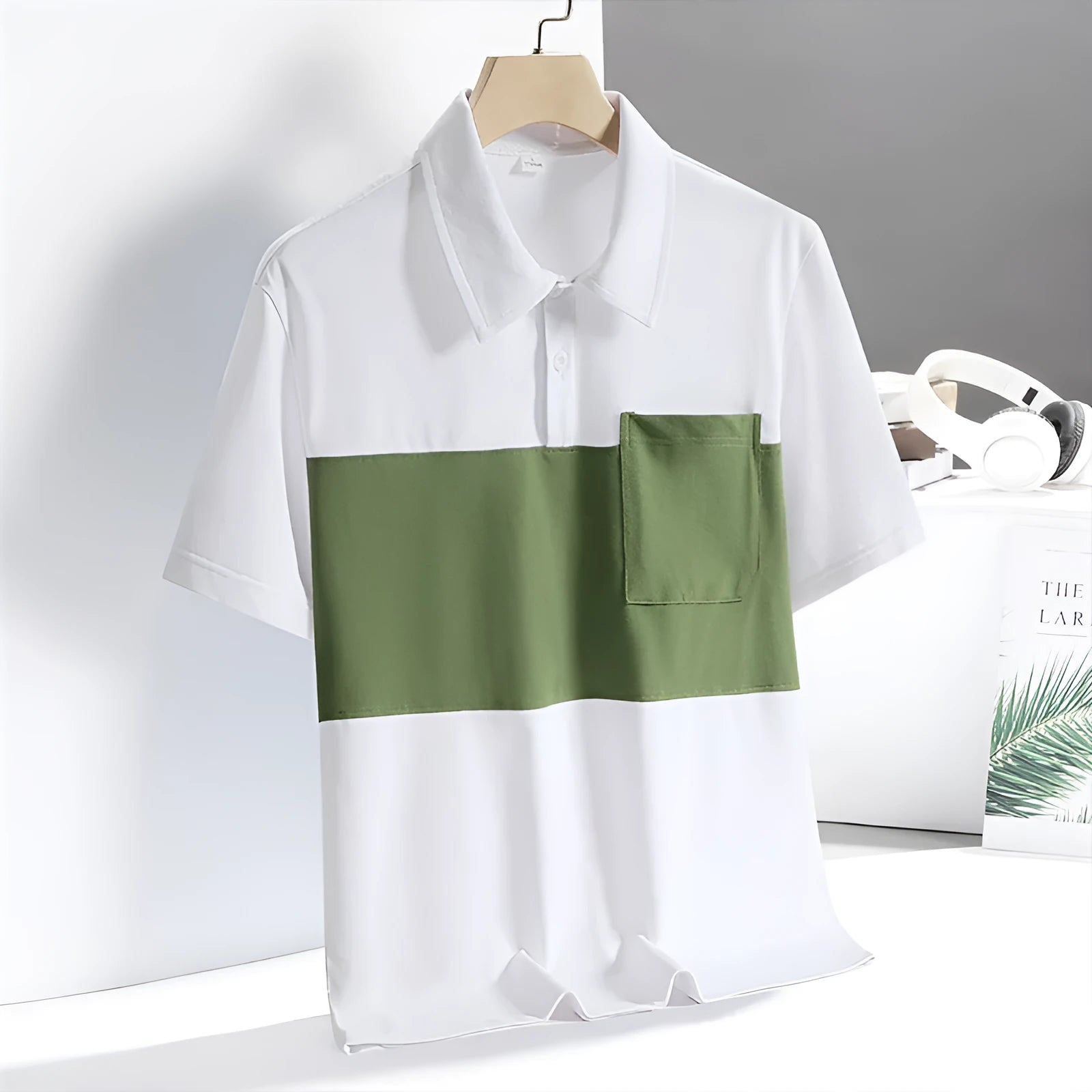 Men's Ice Silk quick-drying polo shirt in khaki, short sleeves, summer casual top
