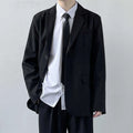 Plus size men's college style suit jacket in polyester with trousers, white shirt, and tie.