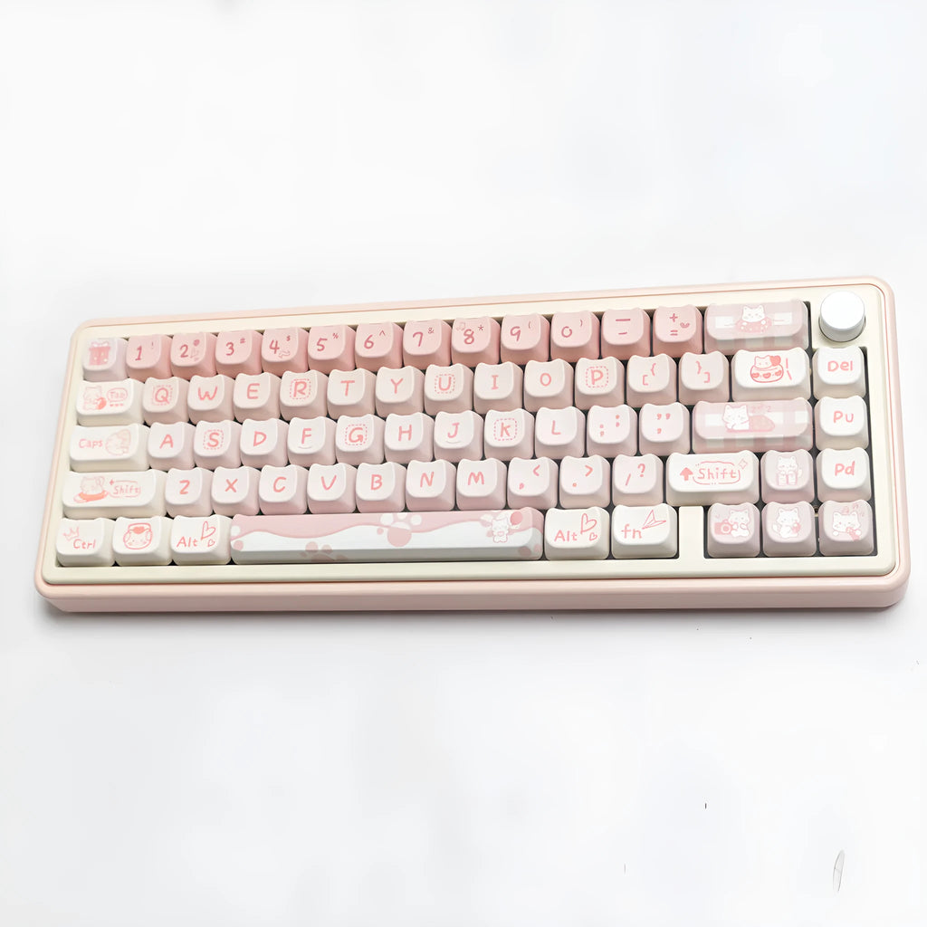 Full set of PBT sublimation key caps for mechanical keyboards showing 98+ keys in various sizes