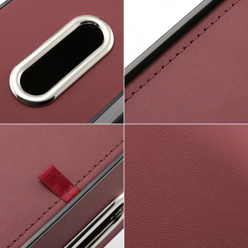Genuine leather car and buggy storage bag for tissues and a cup, shown in beige colour.