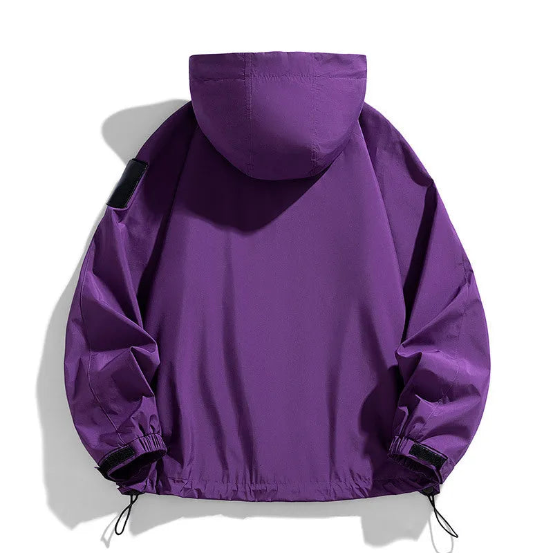 Men's waterproof windproof hooded jacket in black, purple or ginger yellow colour options