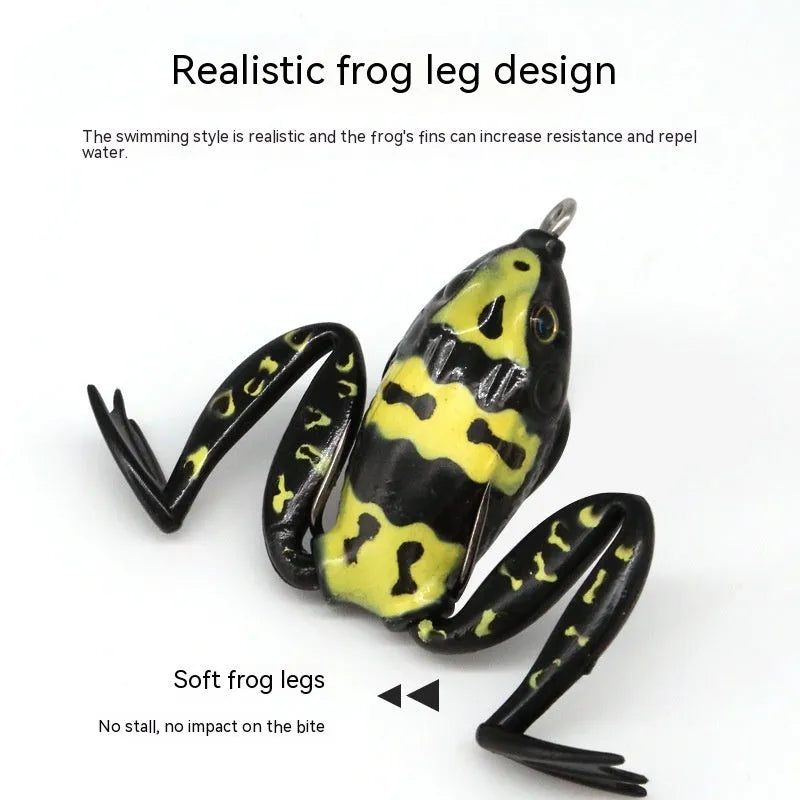 Luya fishing artificial lure with bionic frog snake head design and double hooks in black with yellow dots colour