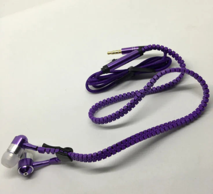 Glowing zipper earphones with alloy metallic housing and 1.2m cord in five colours