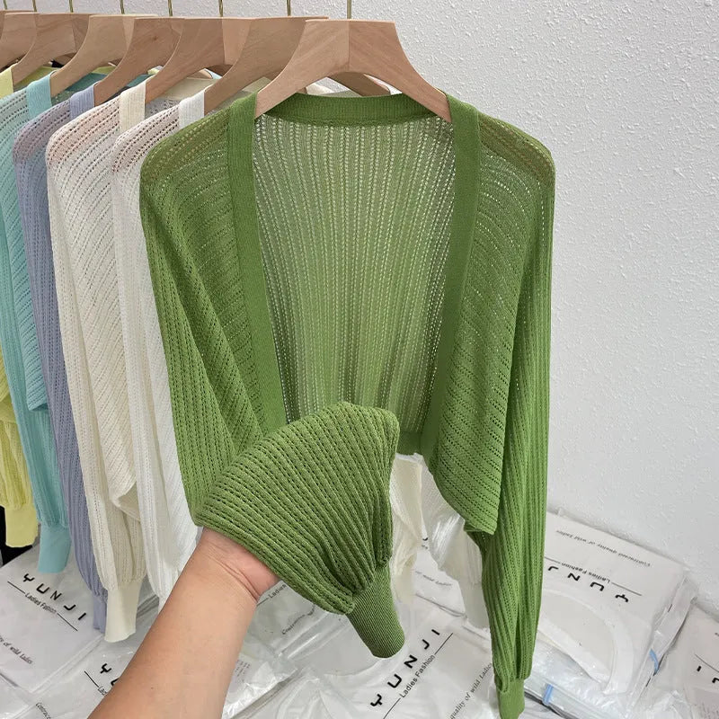 Hollow design lantern sleeve blouse in linen polyester fabric available in seven colours