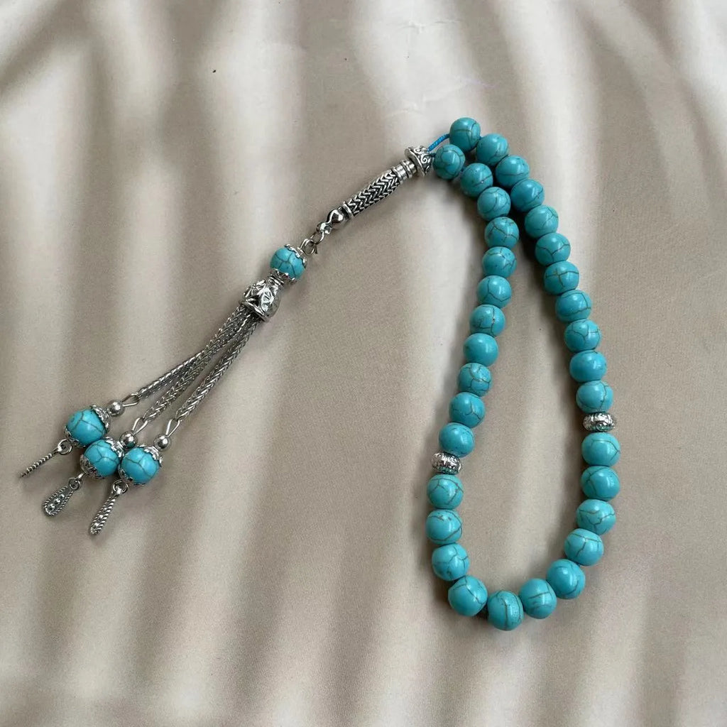 Handmade sky blue stone Muslim worship bracelet with 8mm beads for Islamic prayer counting