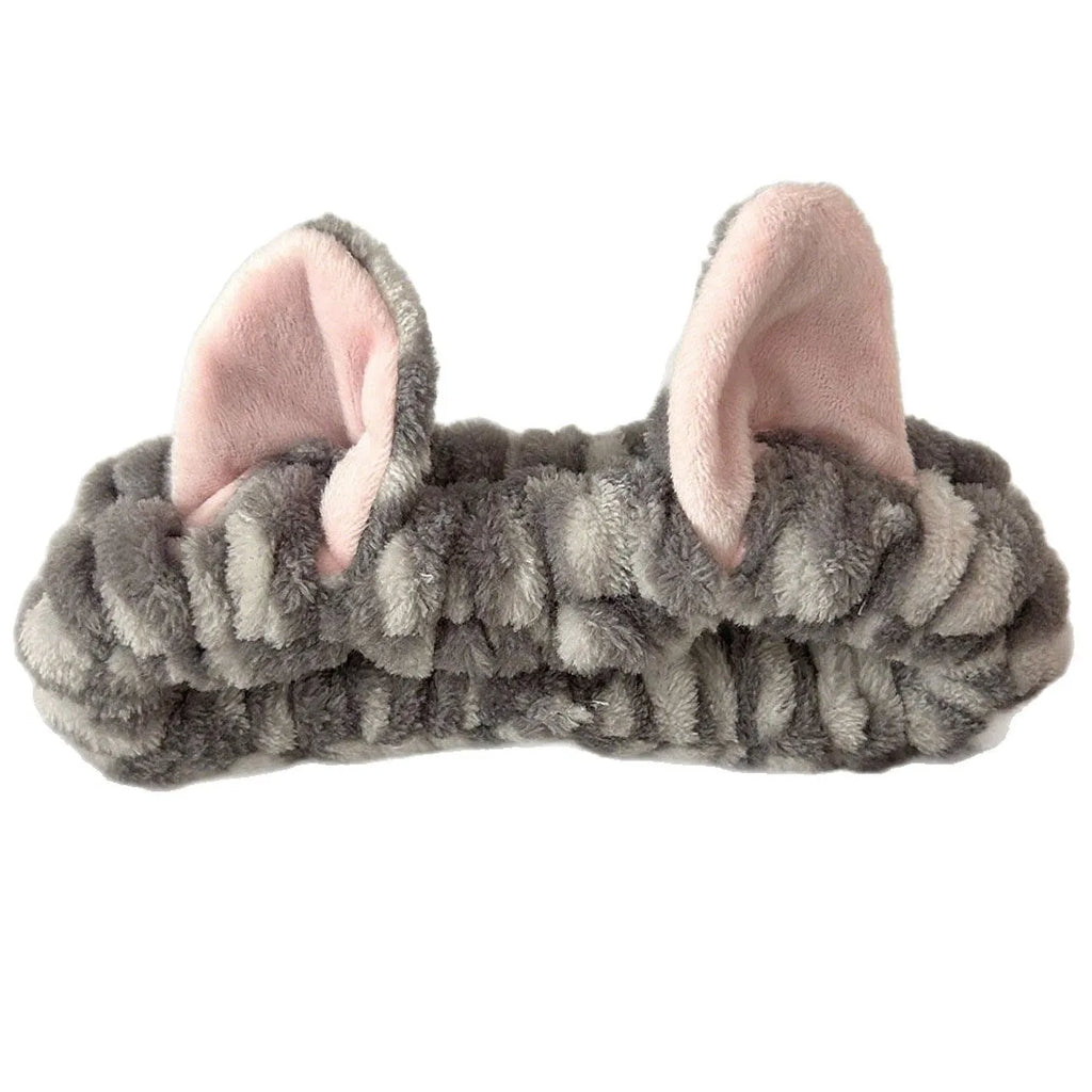 Cat ears plaid cloth face washing hair band set with three pieces and four colour options