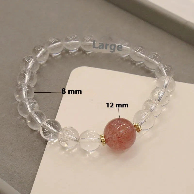 Handmade natural white crystal bracelet with strawberry beads in gift box