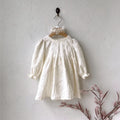 Girl infant stereo lace princess dress in beige, suitable for 66cm to 100cm heights, polyester fibre fabric
