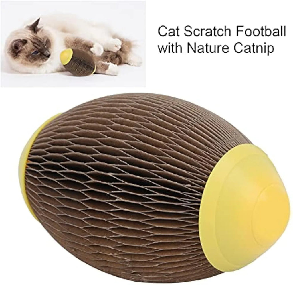 Elliptical corrugated paper catnip ball toy for scratching and play