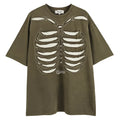 Man's loose black cotton t-shirt with skull and text print, featuring drop-shoulder sleeves.