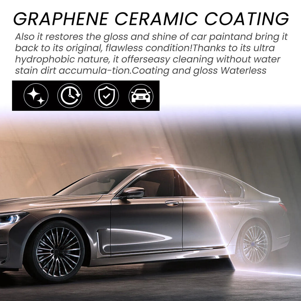 70ml automotive graphene ceramic coating bottle with sponge, towel, gloves, and cloths for car paint protection.