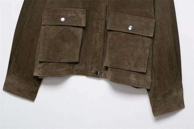 Women's Japanese Korean style casual jacket in PU fabric with medium thickness construction