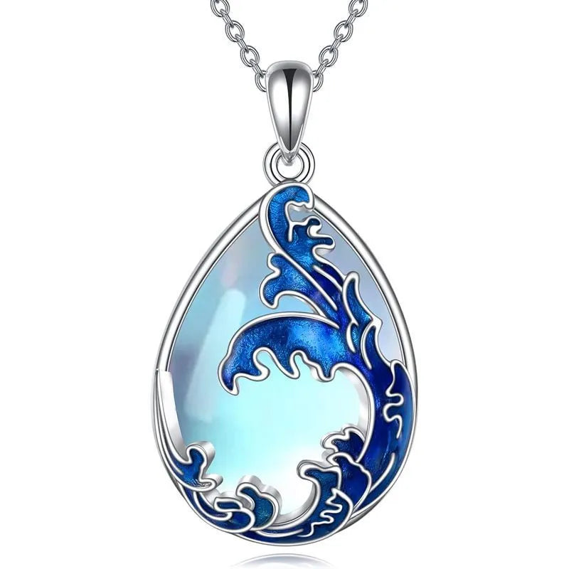 Blue heart-shaped alloy pendant on an adjustable chain necklace for women.