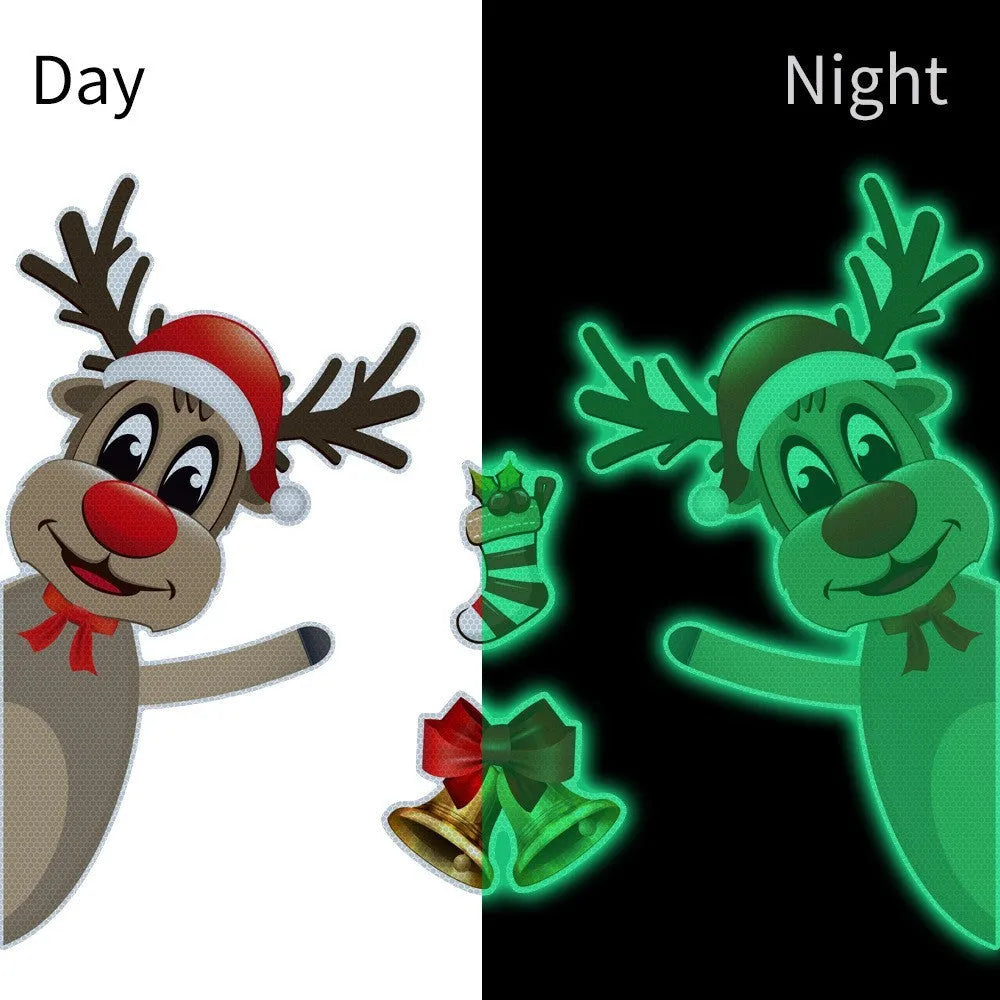 Magnetic luminous reflective Christmas bumper sticker featuring a cartoon elk with a bell