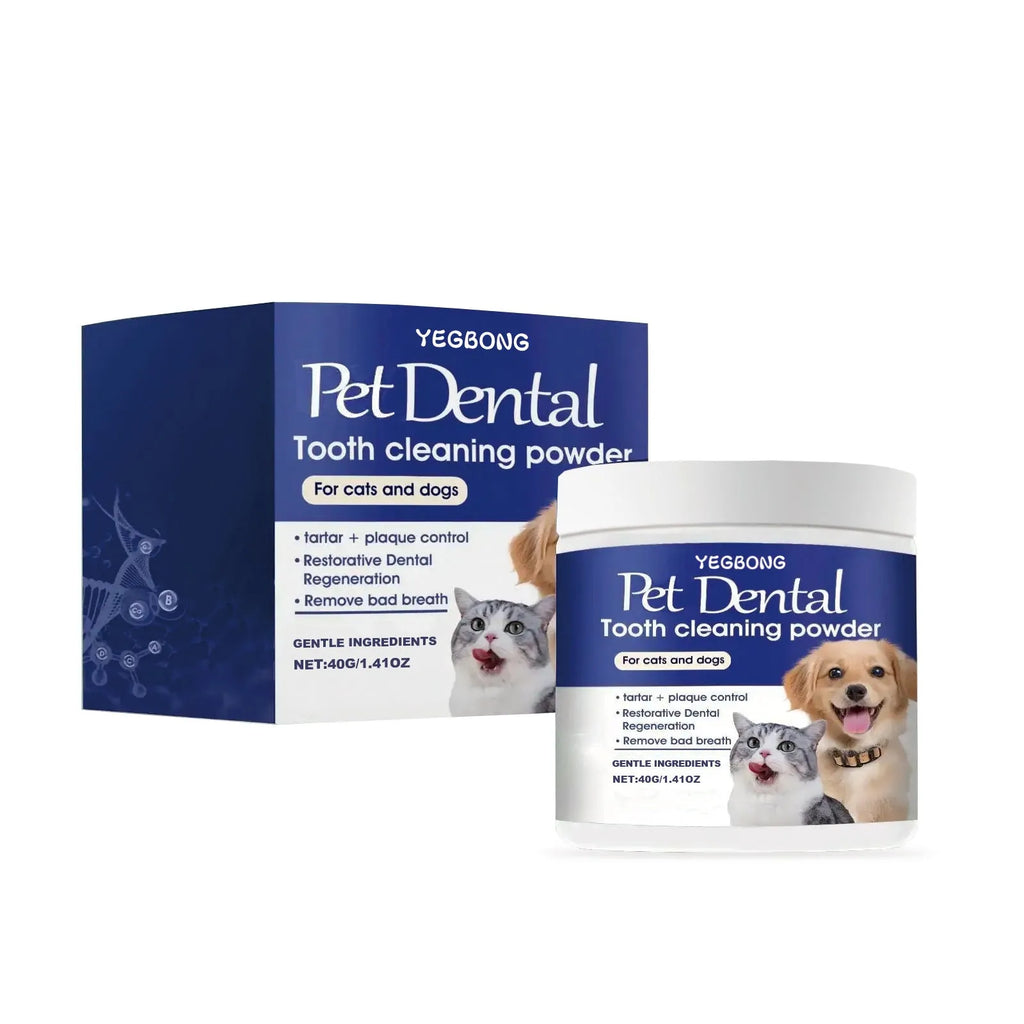 Pet teeth cleaning powder 40g tub with sodium bicarbonate and green tea extract for dog and cat dental care