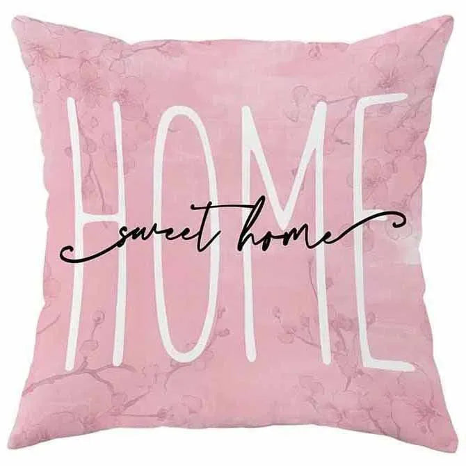 Square short velvet cushion cover with cherry blossom and letter print, 45cm size, shown in one of four HDRD192 colour options