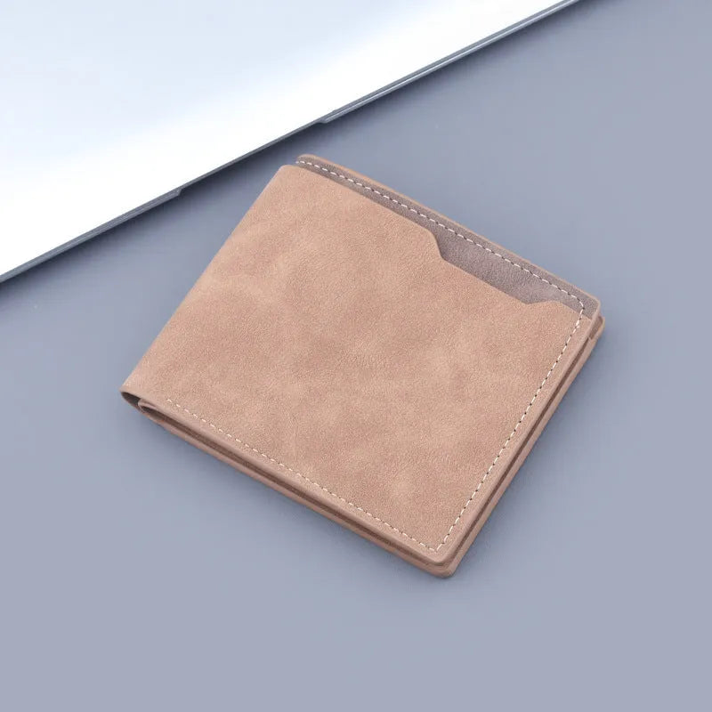 Men's short two fold wallet in frosted PU with contrast colour, 11.5 x 9.5 x 2 cm, dark brown or light brown