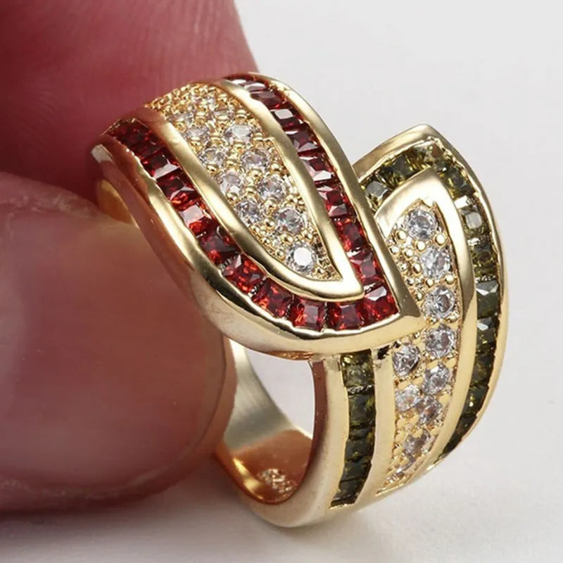 Women's peridot ring in CR6313 gold colour, alloy construction, showing gemstone design